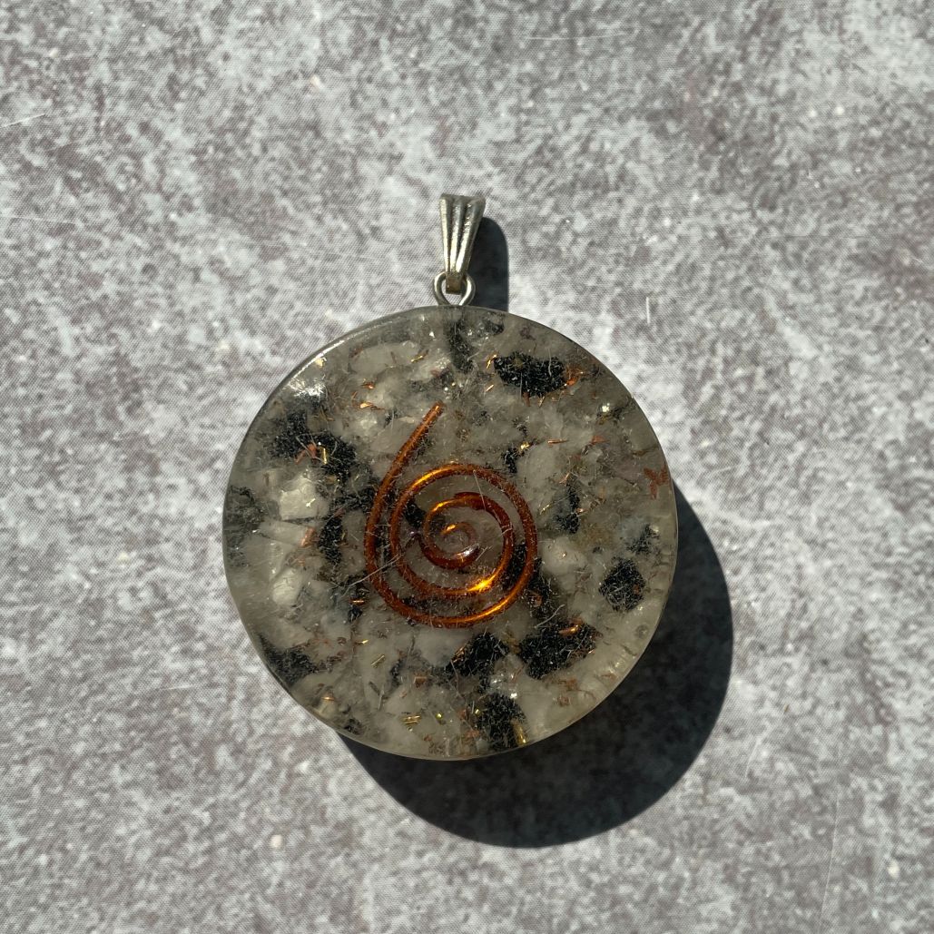 Orgonite Rainbow Moonstone Pendant - Circle Orgonite Rainbow Moonstone Pendant - Circle